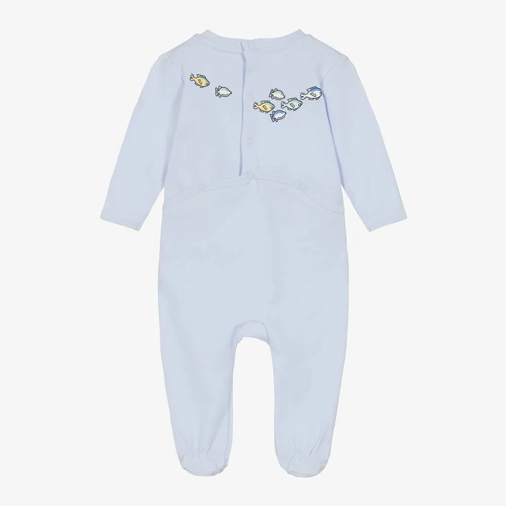 Boys Blue Organic Cotton Fish Babygrow