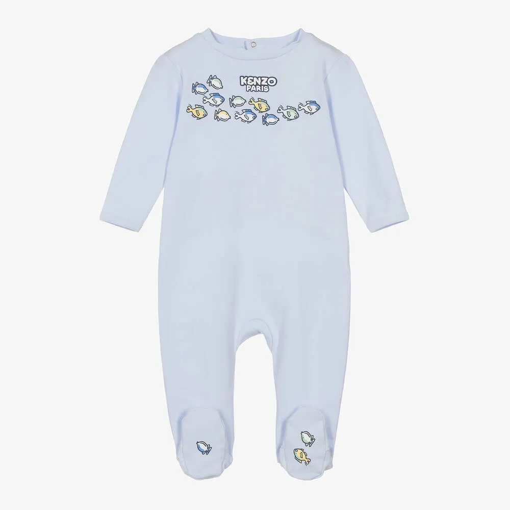 Boys Blue Organic Cotton Fish Babygrow