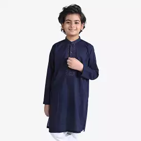 Boys Cotton Slub Embroidered Kurta (Sequins EMB)-NAVY