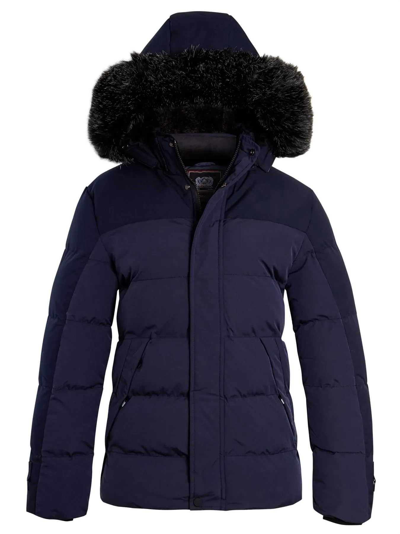 Boys Faux Fur Parka Coat, Fleece Lined, Navy, Grey, Ages 3 to 14 Years