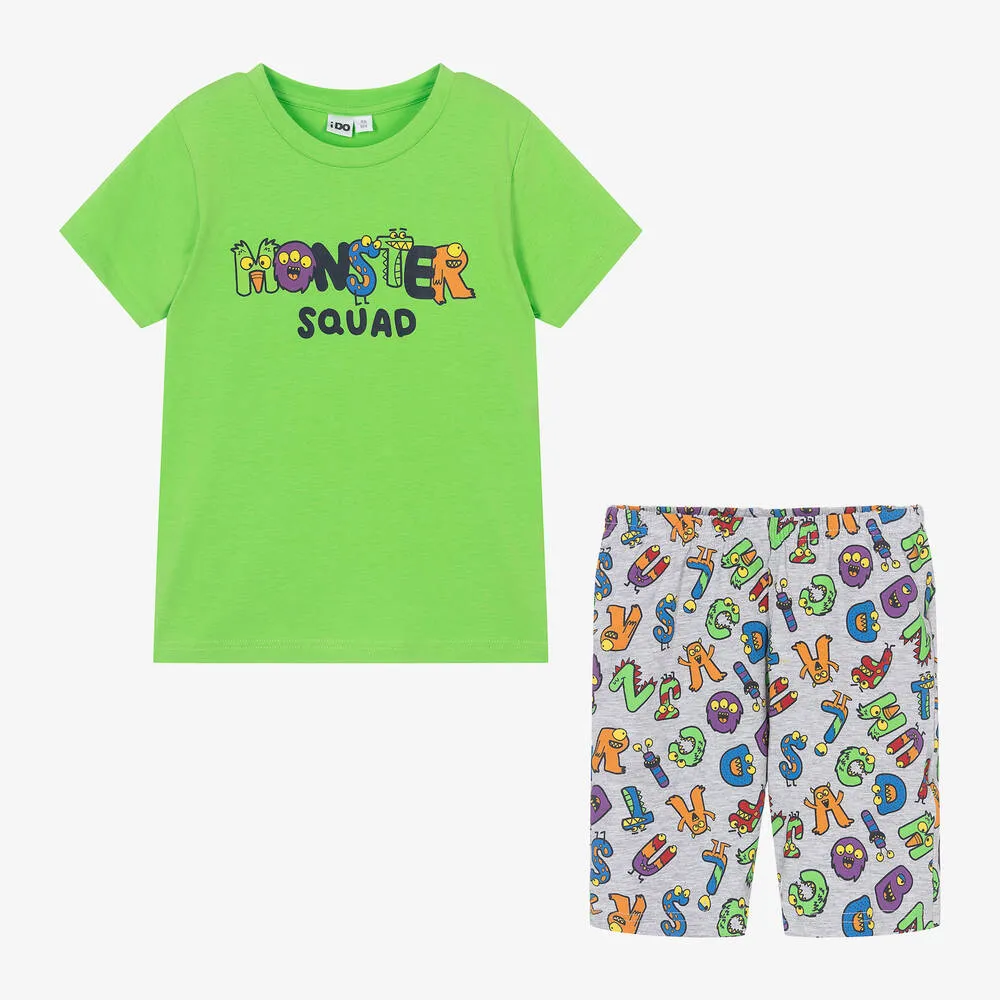 Boys Green Cotton Monster Short Pyjamas