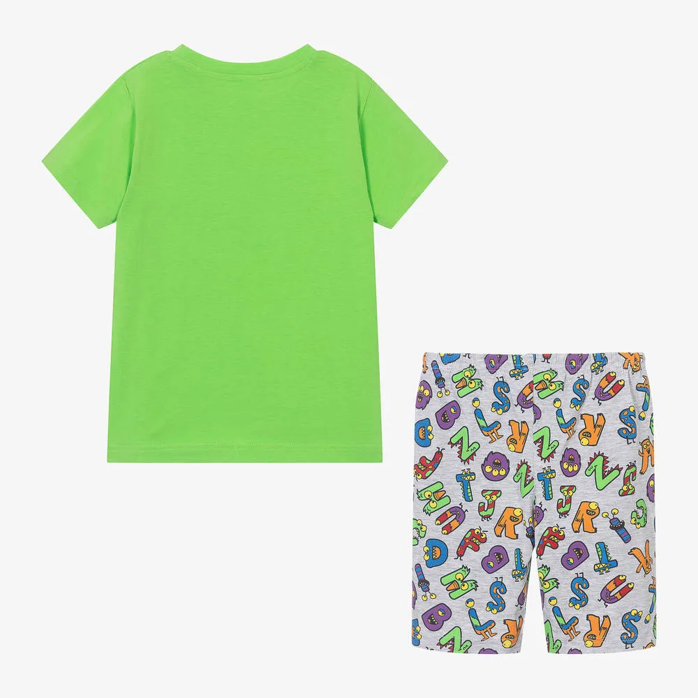 Boys Green Cotton Monster Short Pyjamas