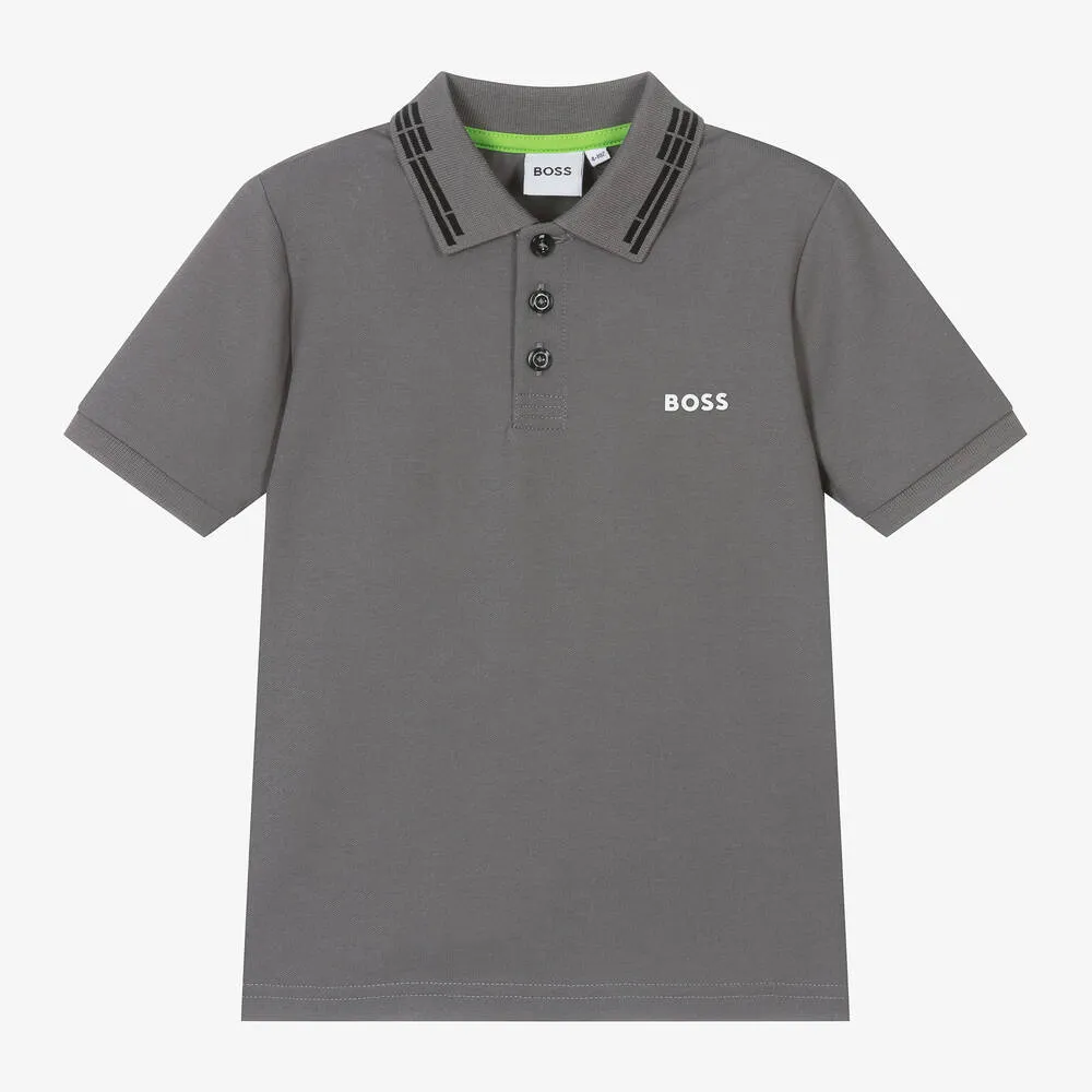 Boys Grey Cotton Piqué Polo Shirt