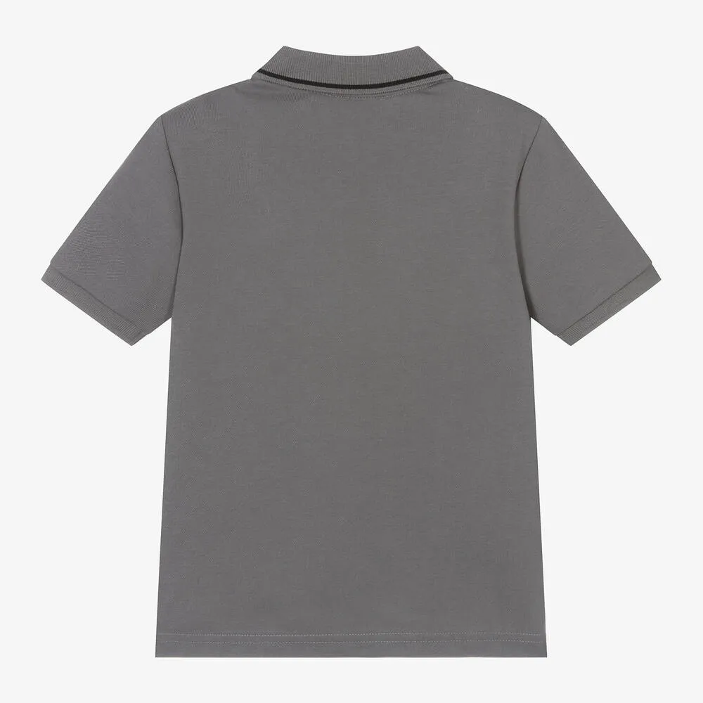 Boys Grey Cotton Piqué Polo Shirt