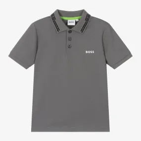 Boys Grey Cotton Piqué Polo Shirt