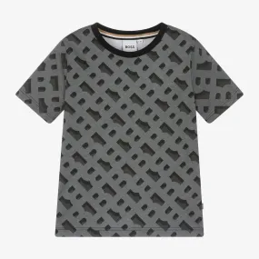 Boys Grey Monogram Cotton T-Shirt