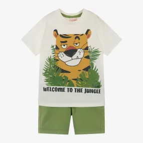 Boys Ivory & Green Cotton Shorts Set