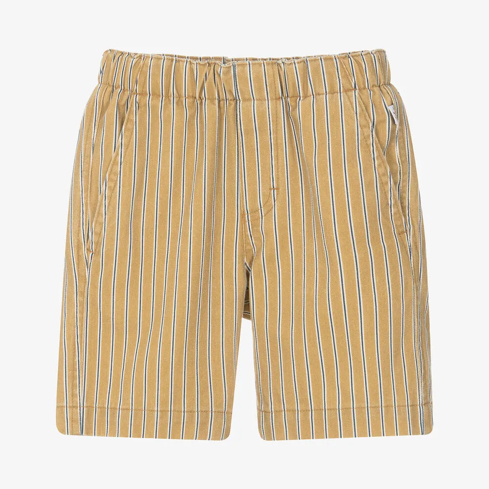 Boys Mustard Yellow Striped Cotton Shorts