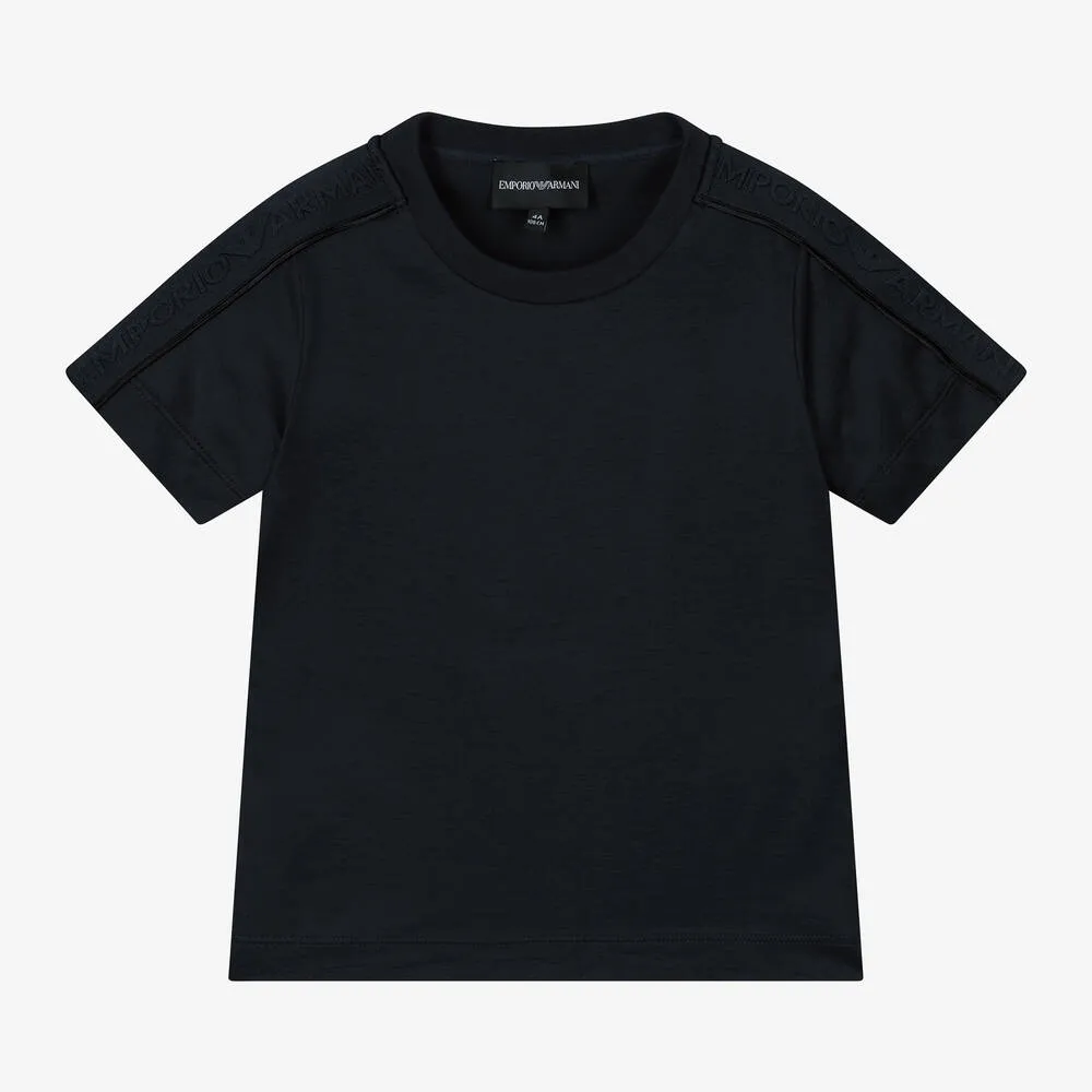 Boys Navy Blue Viscose & Cotton T-Shirt