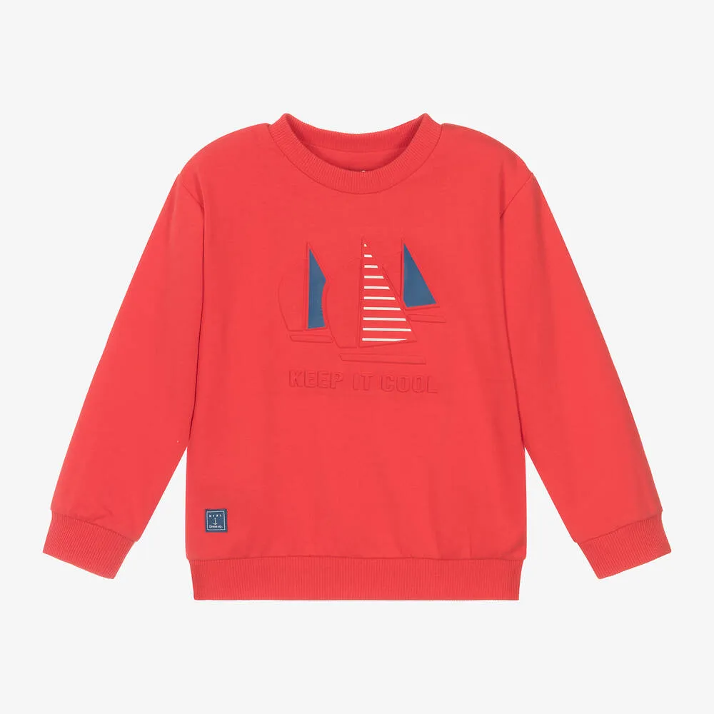 Boys Red Cotton Sail Boat Sweatshirt