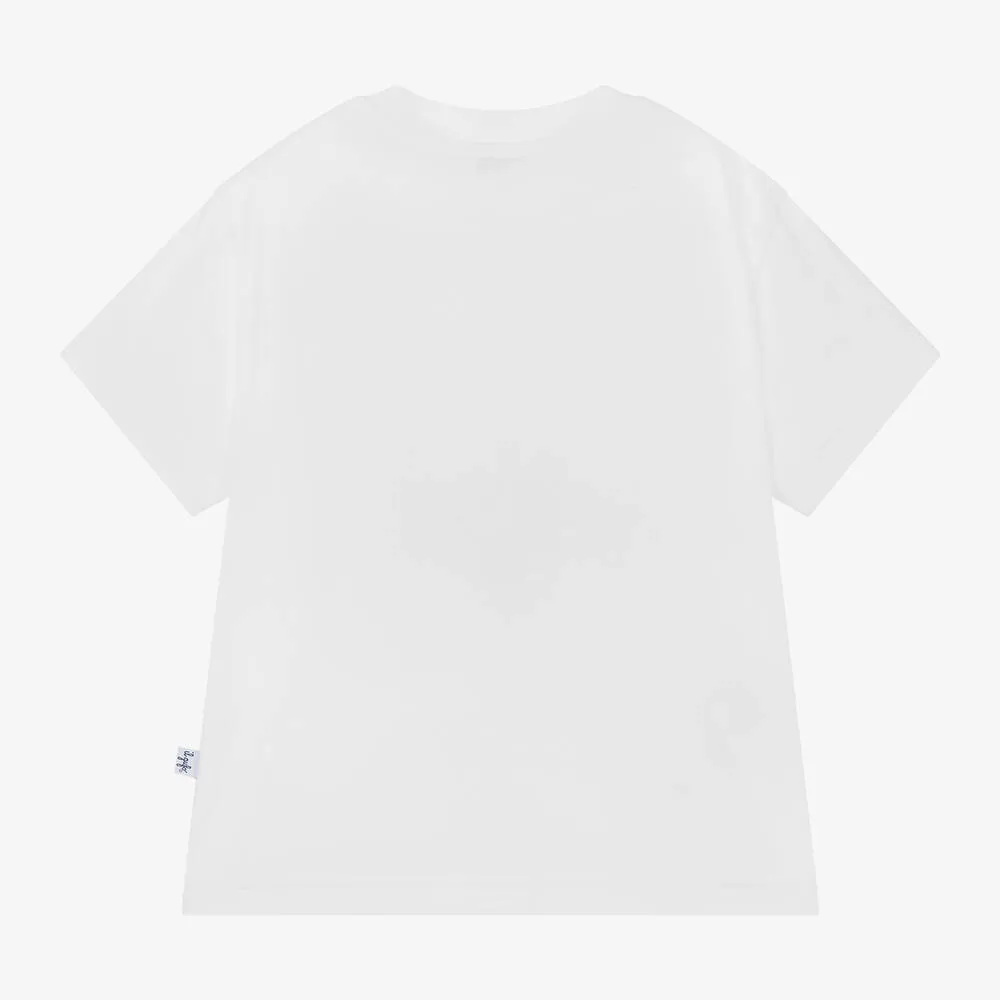 Boys White Cotton Barcode T-Shirt