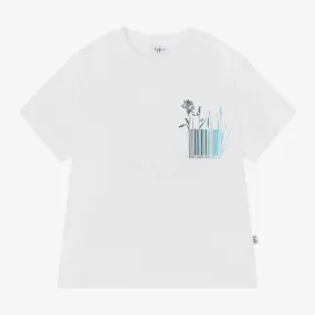 Boys White Cotton Barcode T-Shirt