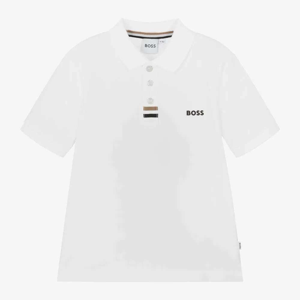 Boys White Cotton Polo Shirt