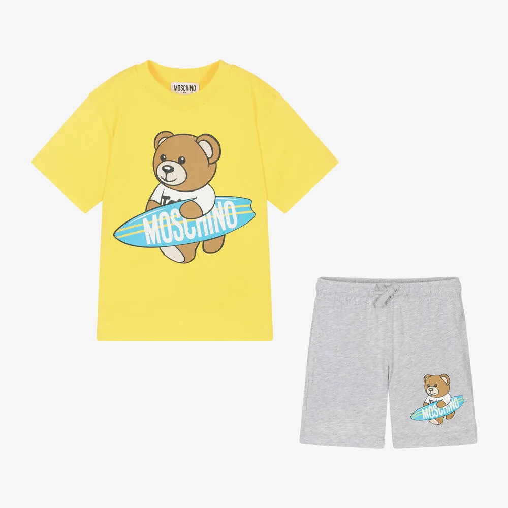 Boys Yellow & Grey Cotton Shorts Set