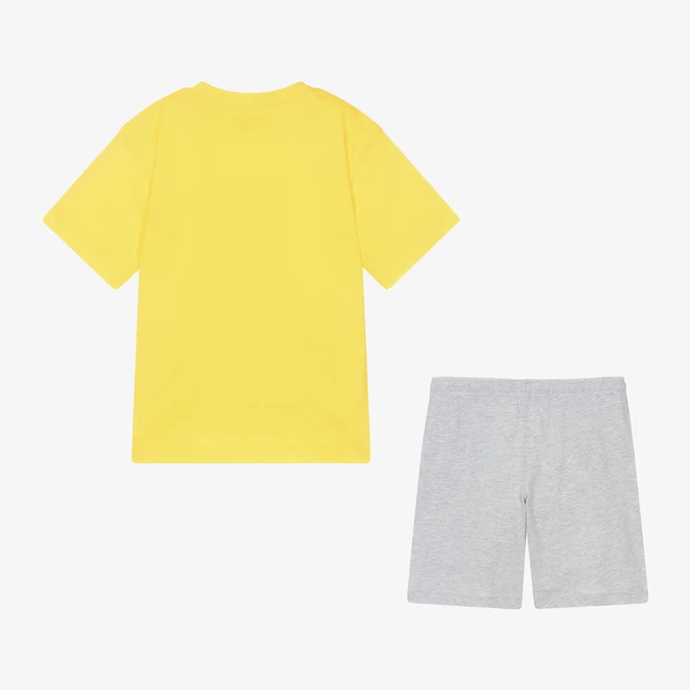 Boys Yellow & Grey Cotton Shorts Set