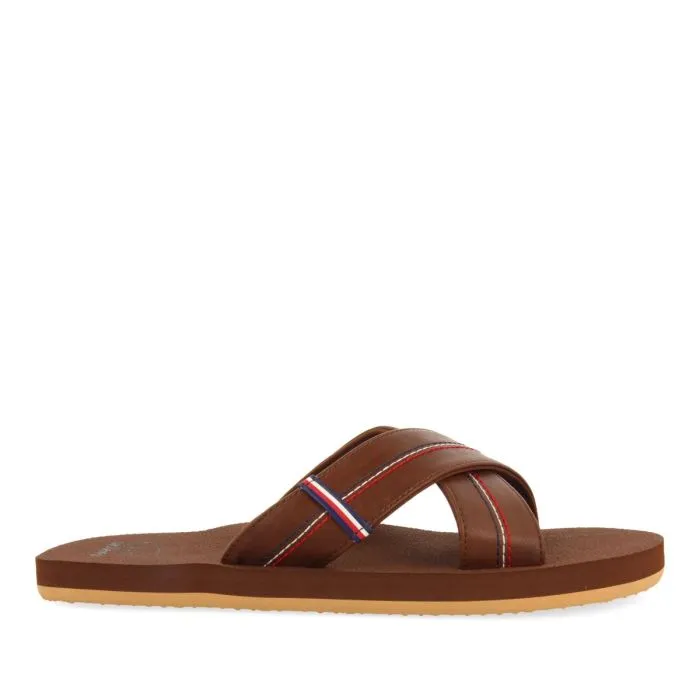 BROWN SANDALS WITH CROSS STRAP AND COLOR DETAILS FOR MEN ELKTON