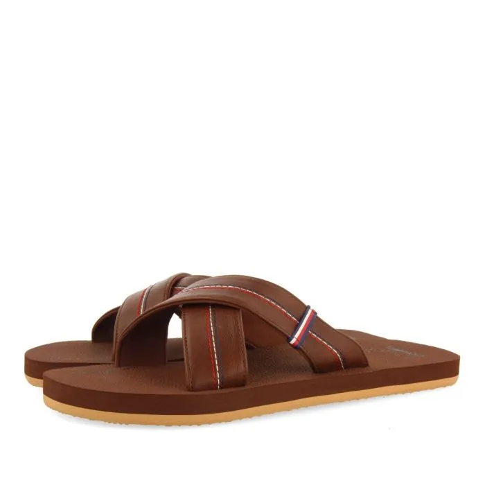 BROWN SANDALS WITH CROSS STRAP AND COLOR DETAILS FOR MEN ELKTON