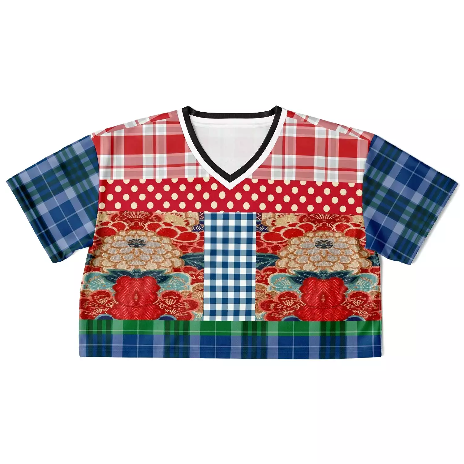 Busan Fleur Floral Plaid Patchwork Crop Jersey