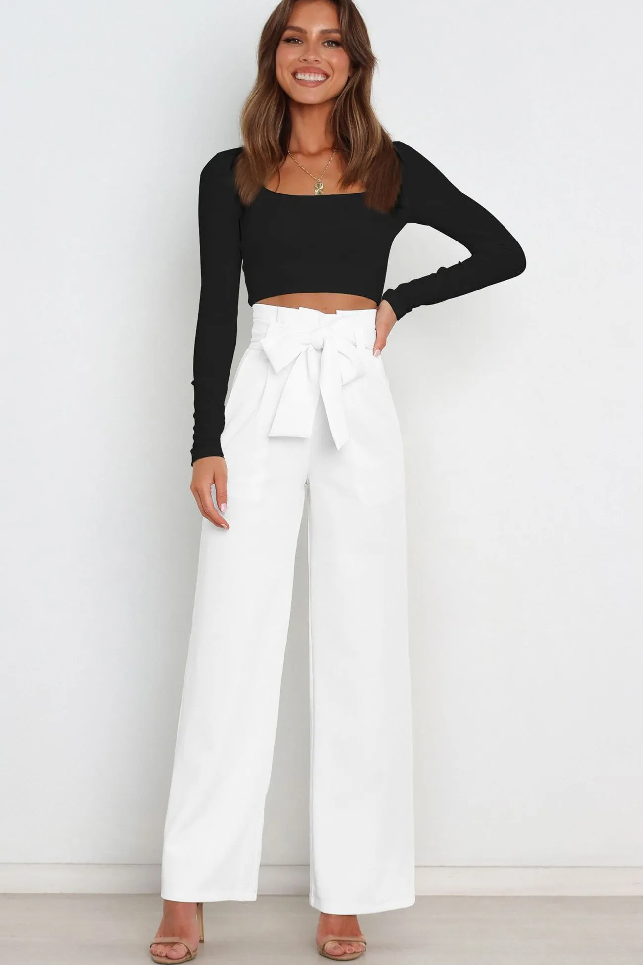 Casual Tie-Front Loose Straight Long Pants