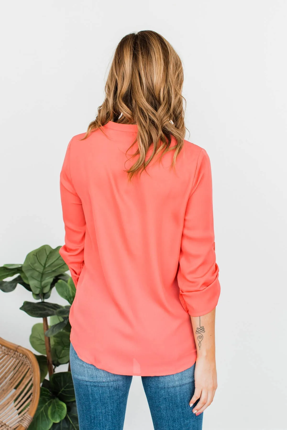 Classy Cutie V-Neck Wrap Blouse- Coral