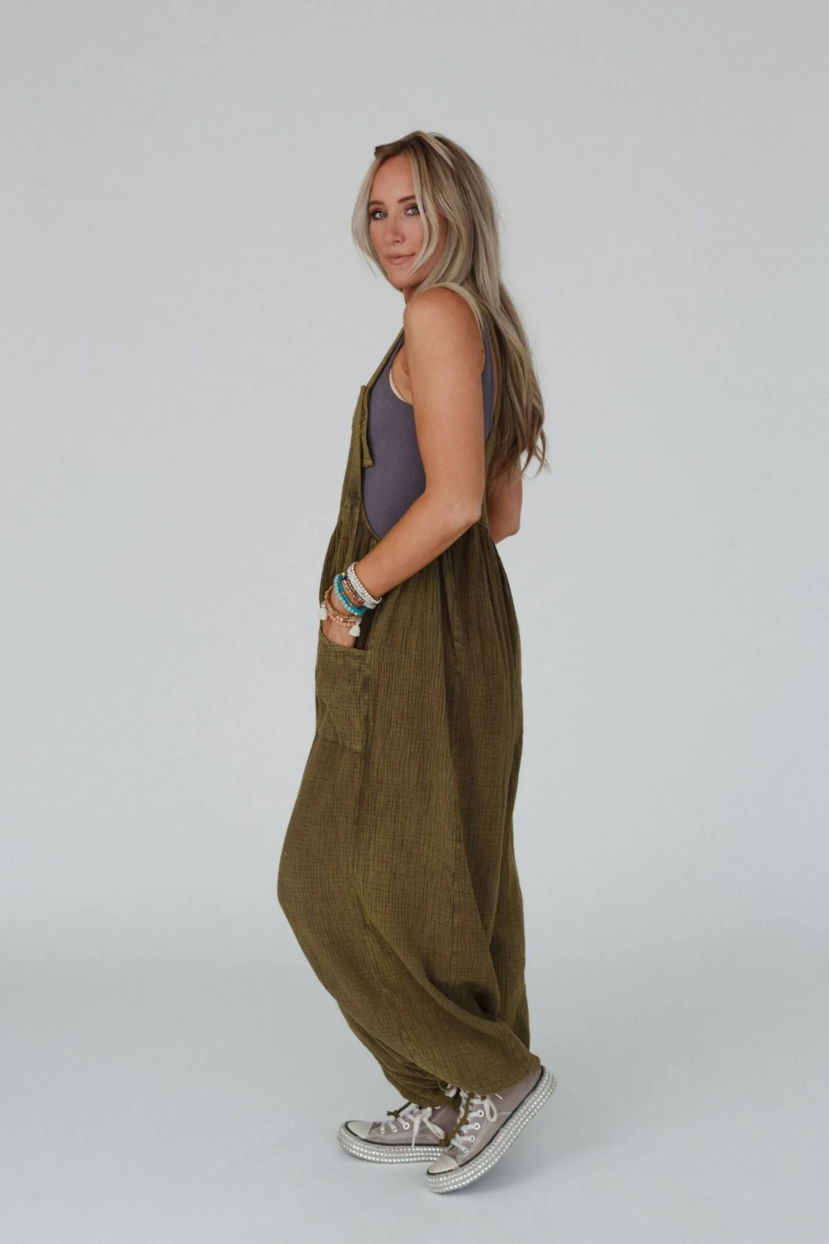 Coastal Muse Wide Leg Jumpsuit - Olive