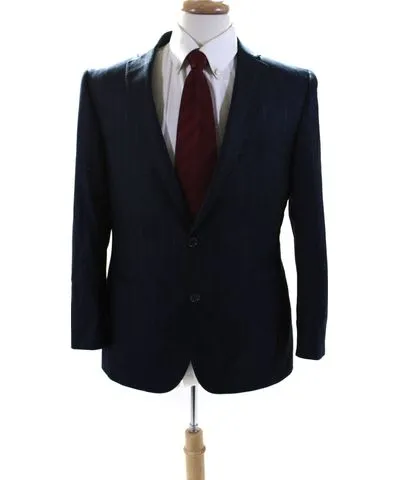 Corneliani Mens Herringbone Pinstripe Two Button Blazer Jacket Navy