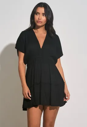 Elan - V-Neck Ruffle Bottom Dress Black