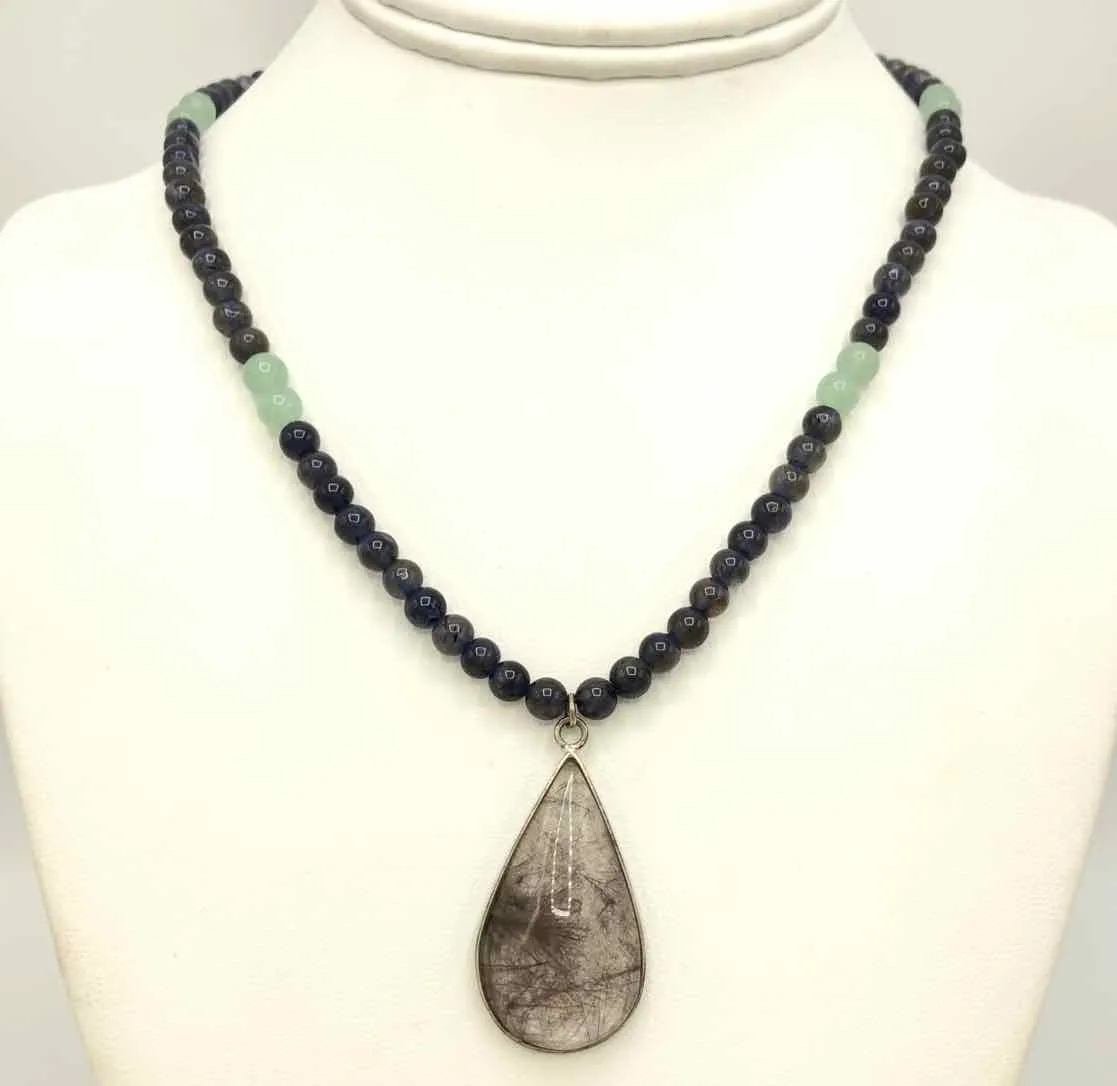 ENERGY MUSE Black Green Rutilated Quartz 18 ss Necklace