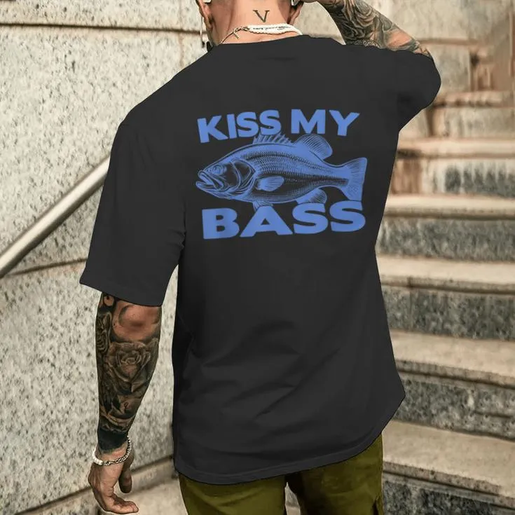 Fishing Joke Kiss My-Bass Cute Vintage Bass Fishing Men's T-shirt Back Print