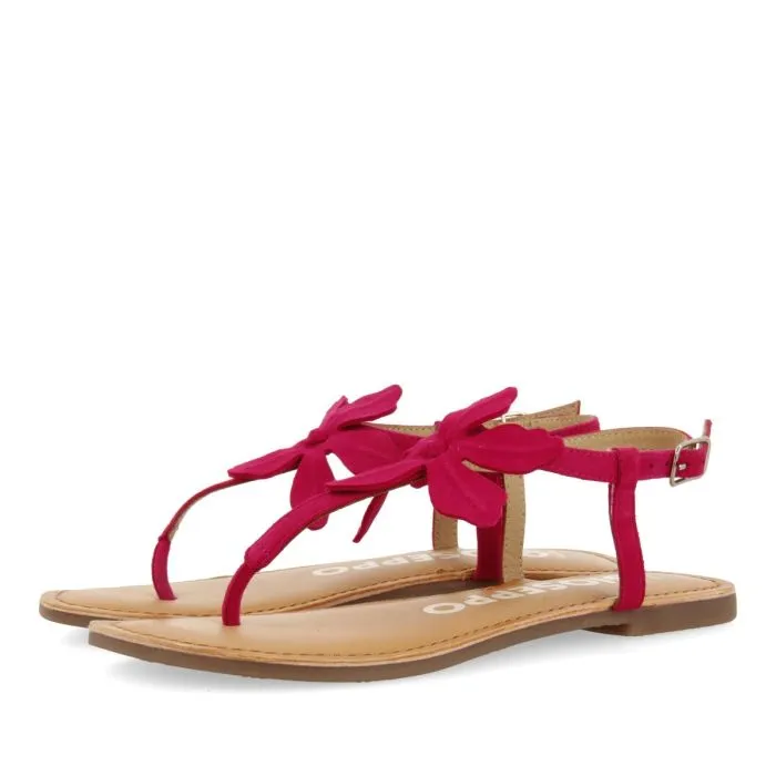 FUCHSIA LEATHER SANDALS WITH FLOWER EMBELLISHMENT FOR WOMEN VELCAN