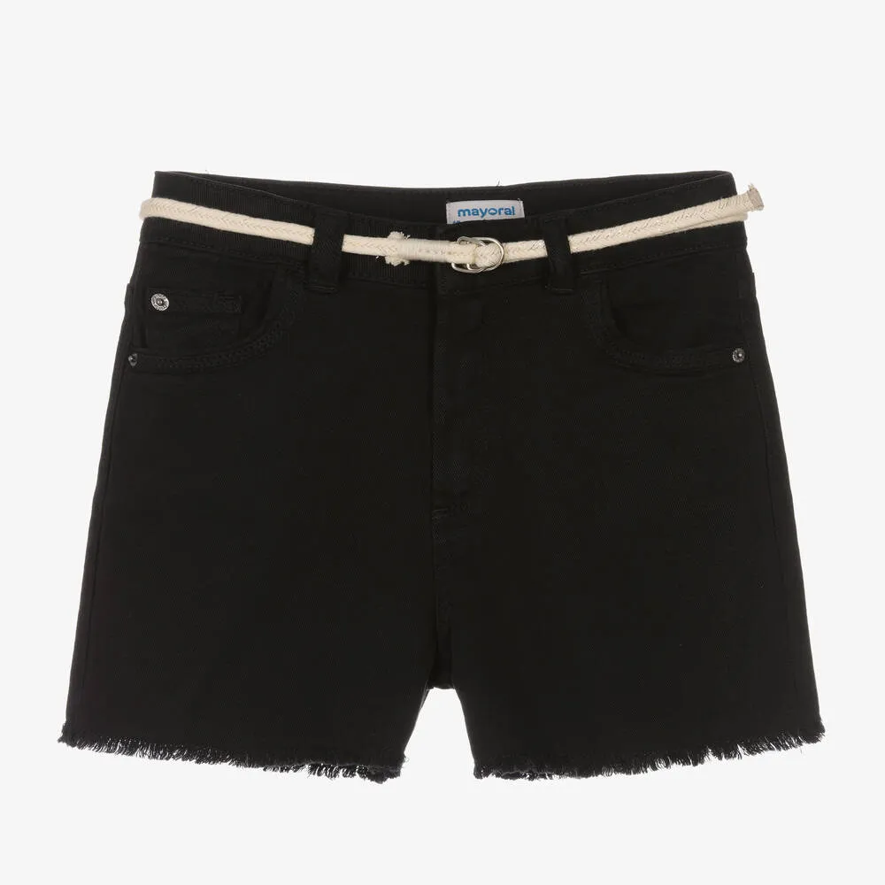 Girls Black Denim Shorts