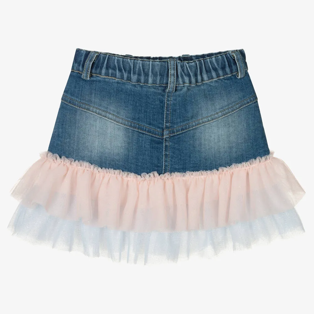 Girls Blue Denim & Tulle Skirt