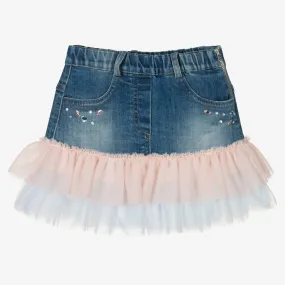 Girls Blue Denim & Tulle Skirt