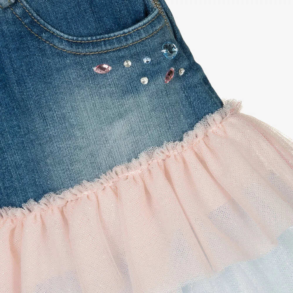 Girls Blue Denim & Tulle Skirt