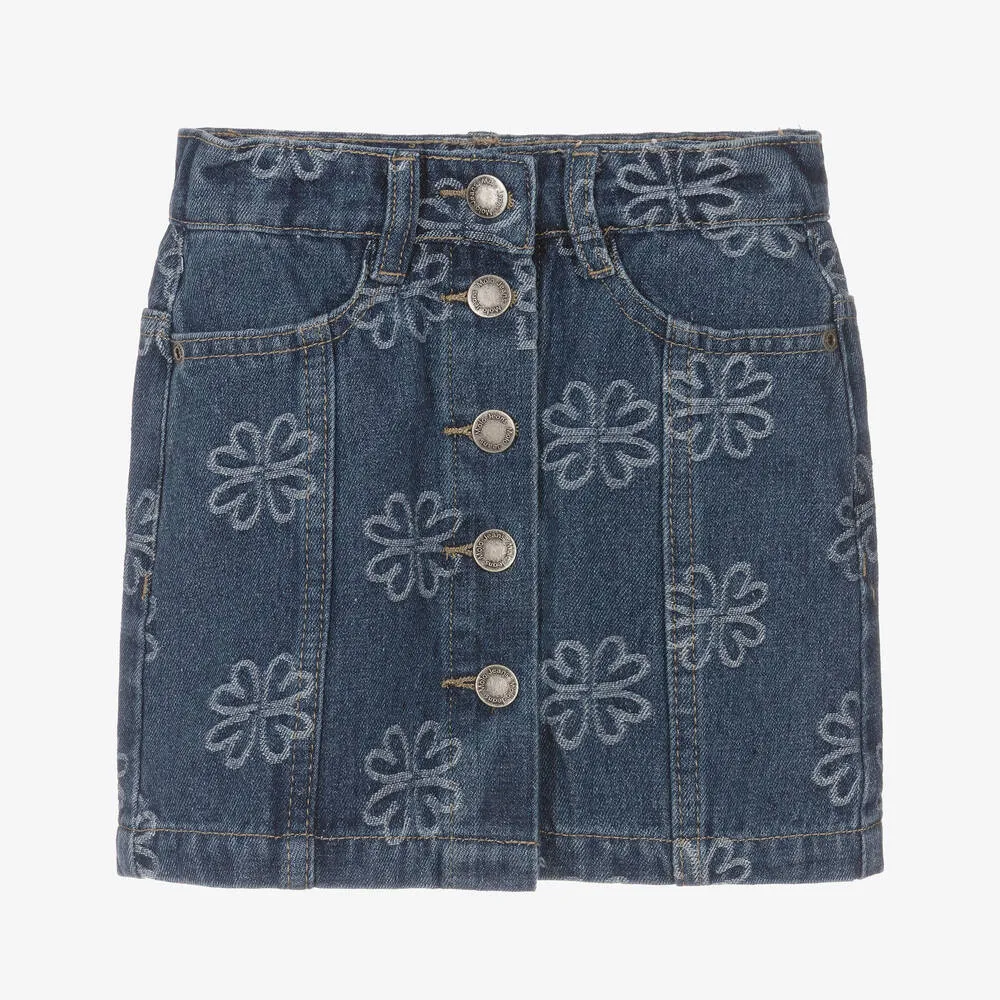 Girls Blue Denim Floral Skirt