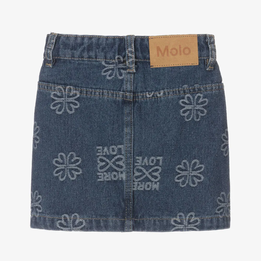 Girls Blue Denim Floral Skirt