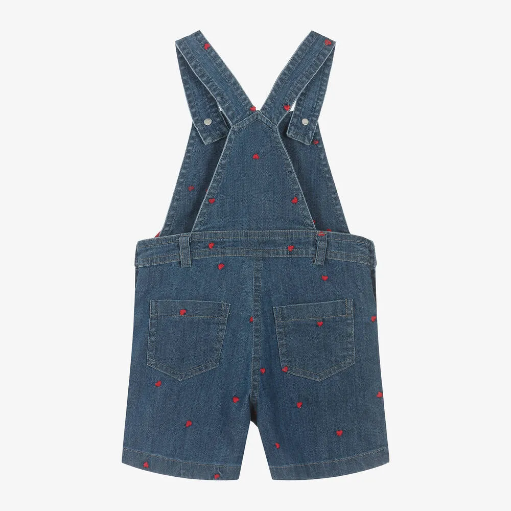 Girls Blue Denim Heart Dungaree Shorts