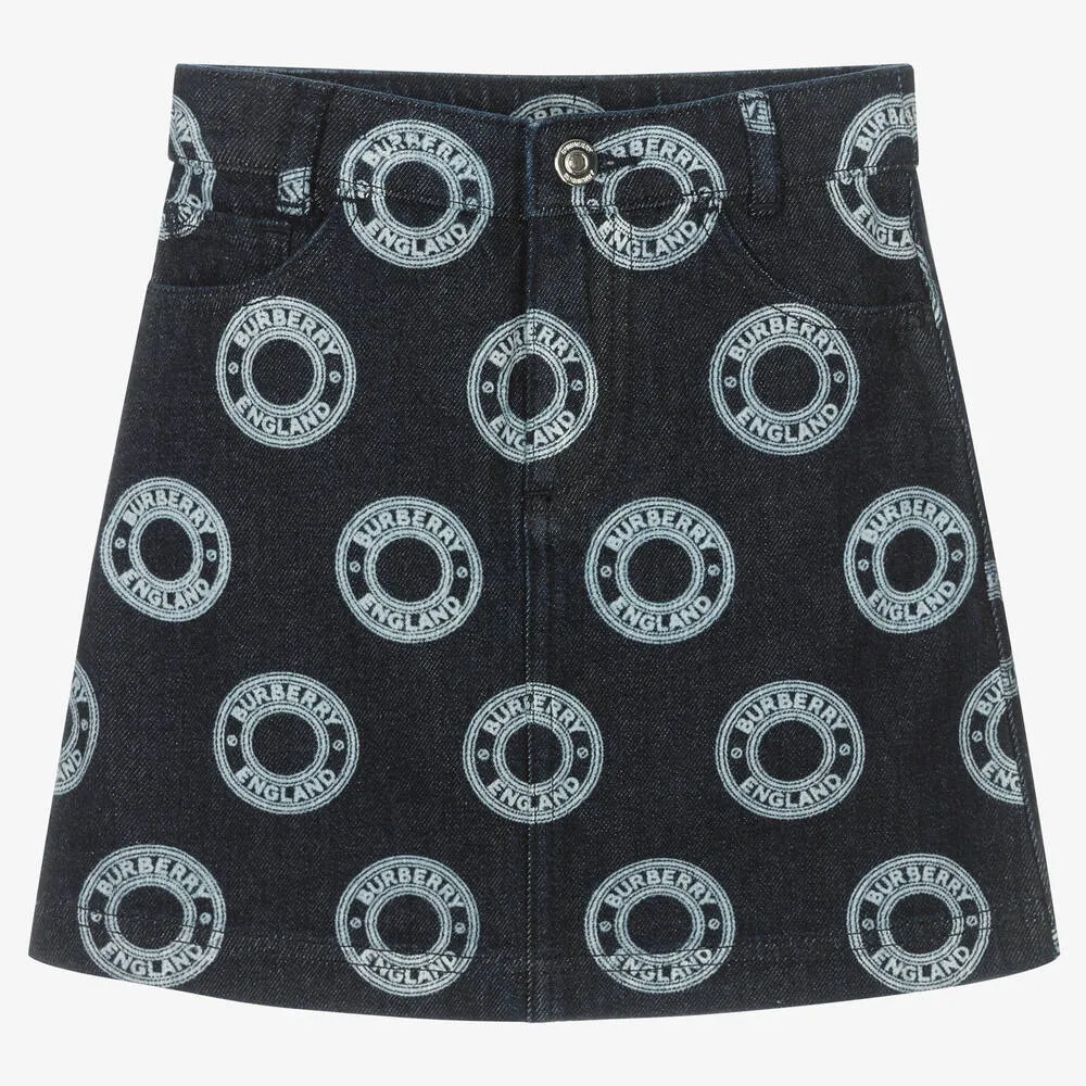 Girls Blue Denim Logo Skirt