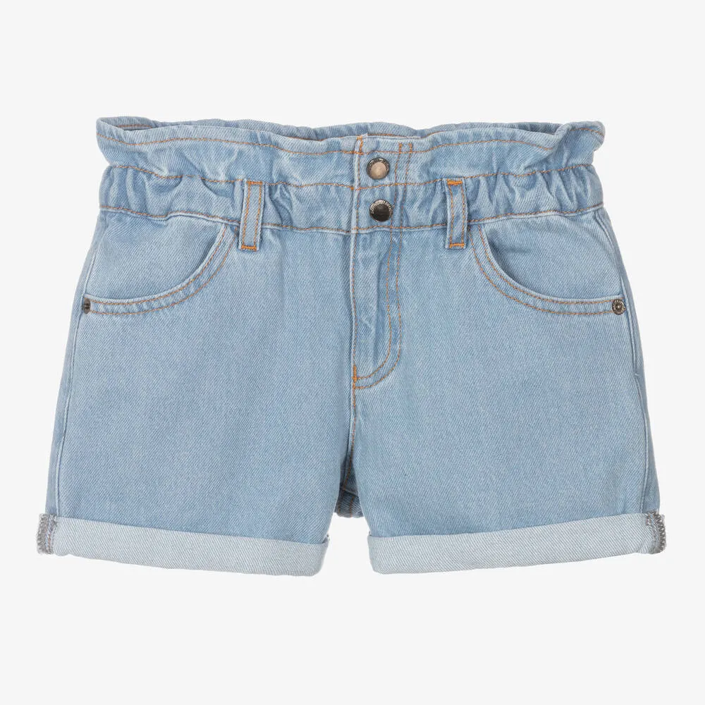 Girls Blue Denim Paperbag Shorts