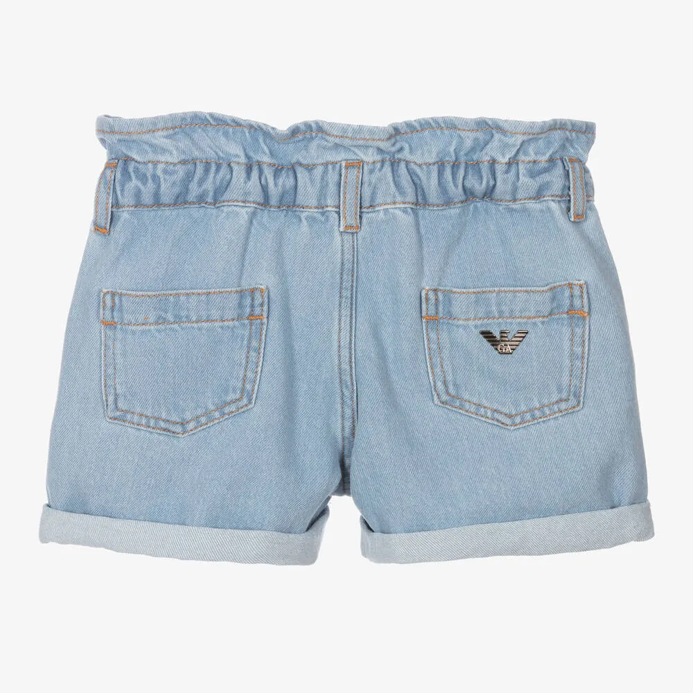 Girls Blue Denim Paperbag Shorts