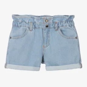 Girls Blue Denim Paperbag Shorts