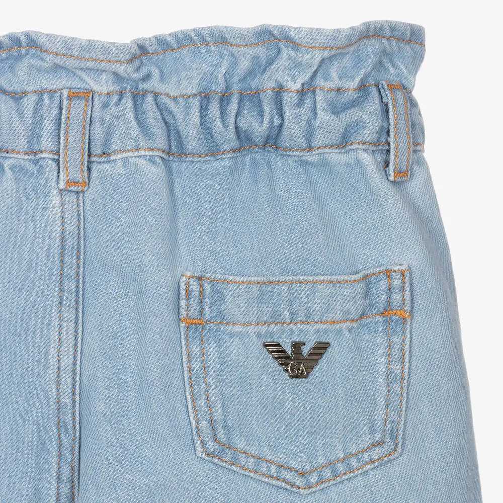 Girls Blue Denim Paperbag Shorts