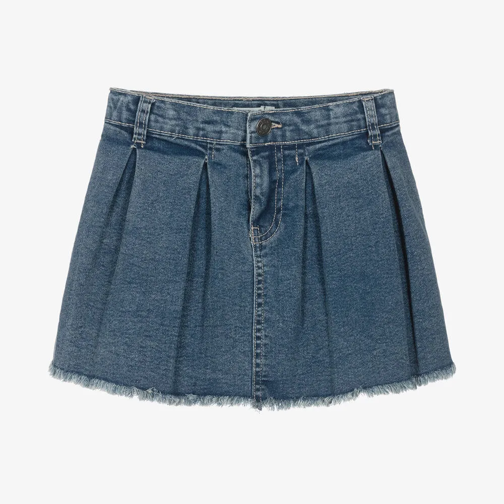 Girls Blue Denim Pleated Skirt