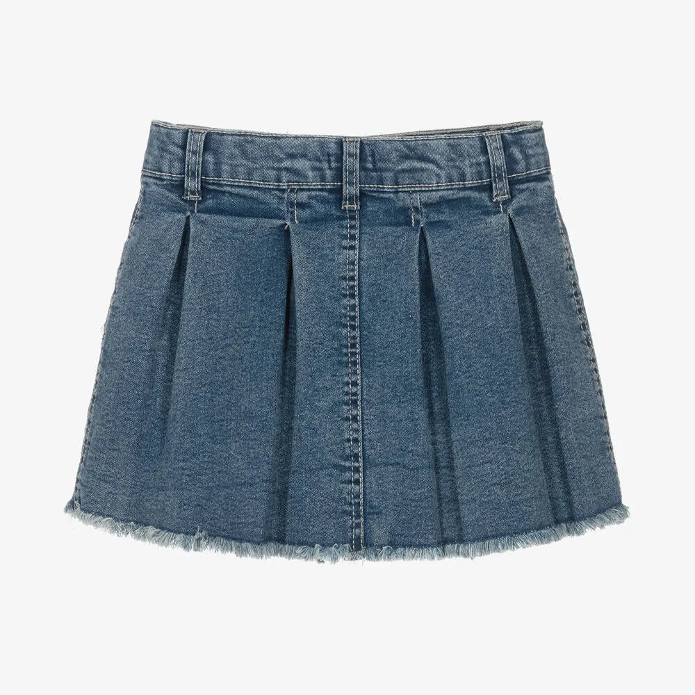 Girls Blue Denim Pleated Skirt