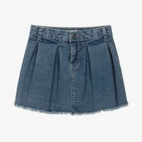 Girls Blue Denim Pleated Skirt