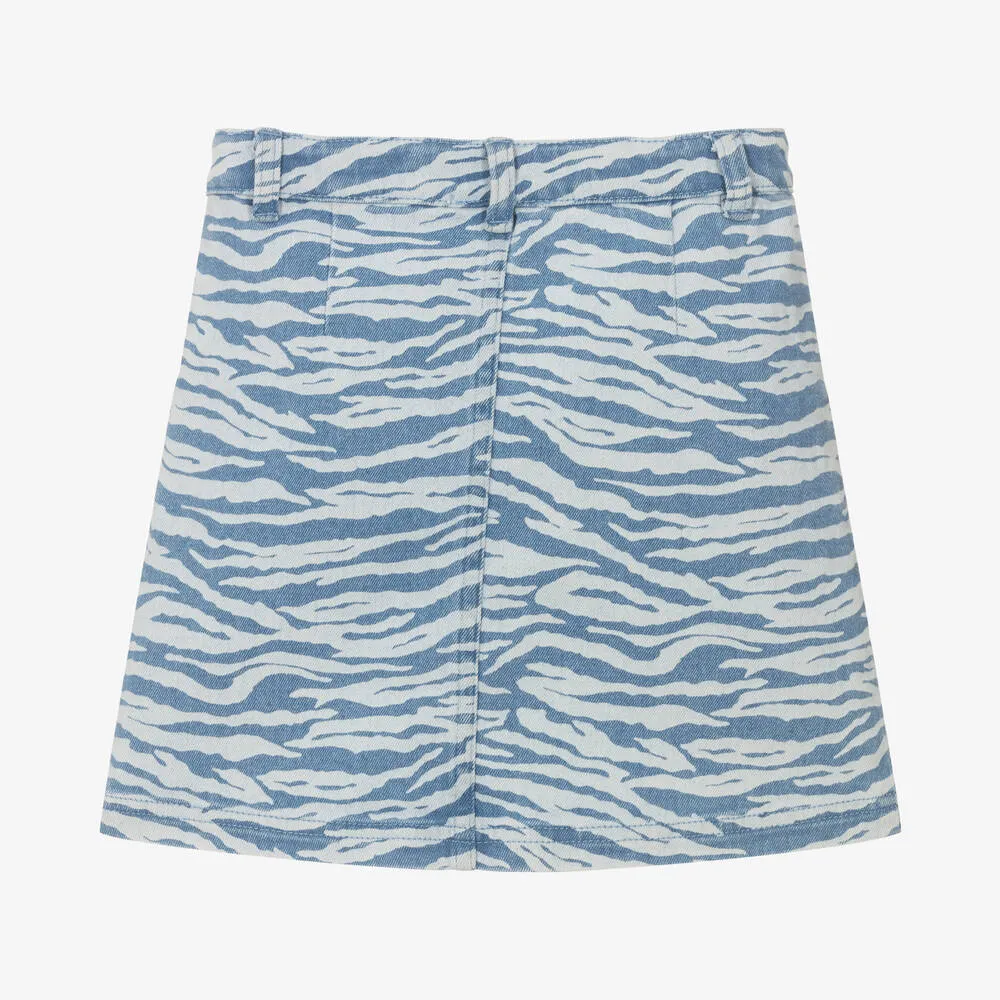 Girls Blue Denim Tiger Stripe Skirt