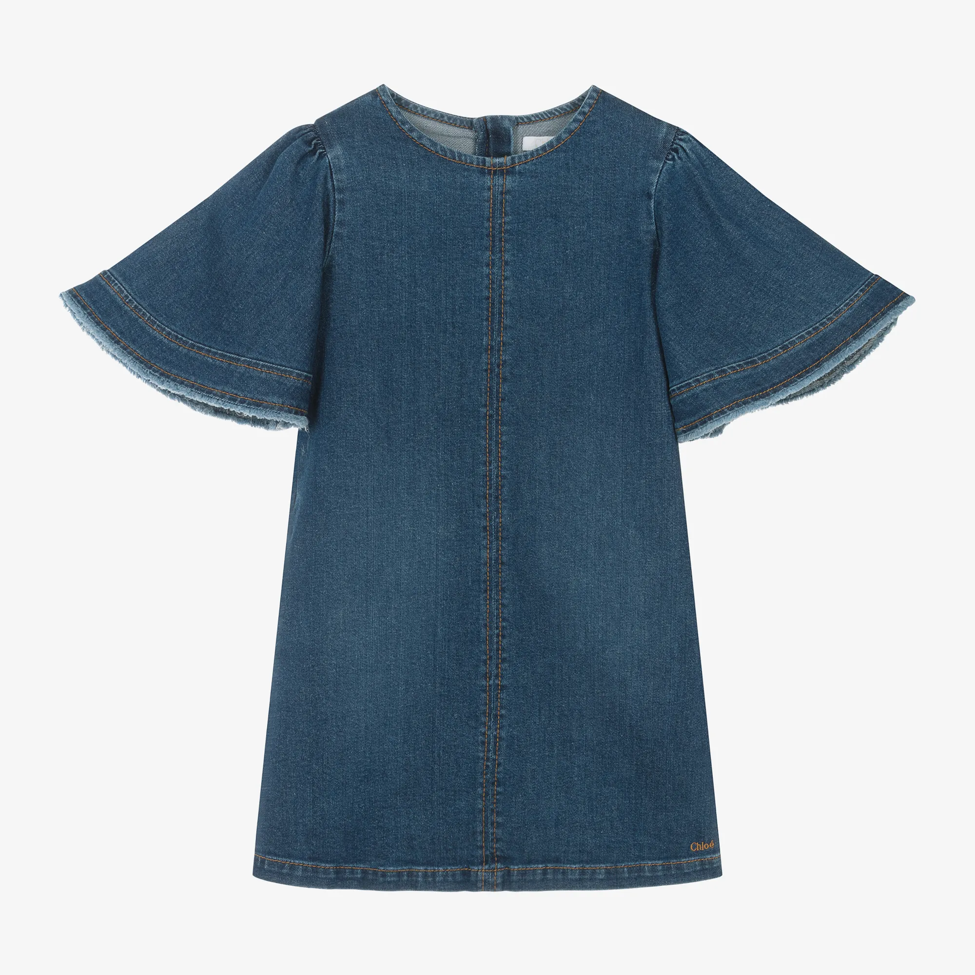 Girls Blue Frayed Denim Dress