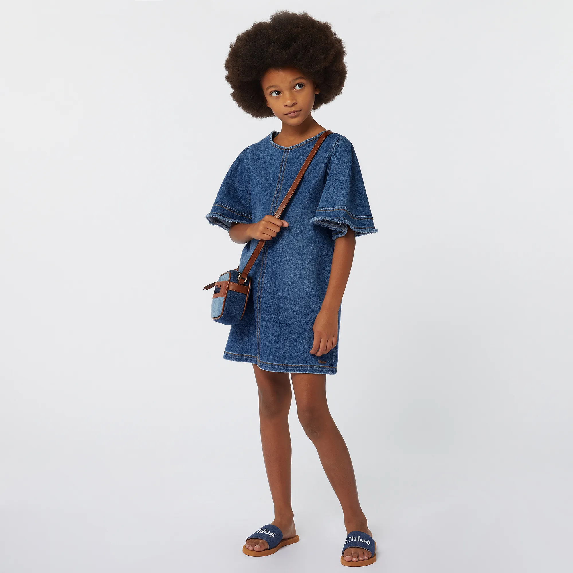 Girls Blue Frayed Denim Dress