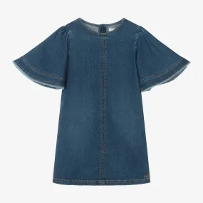 Girls Blue Frayed Denim Dress