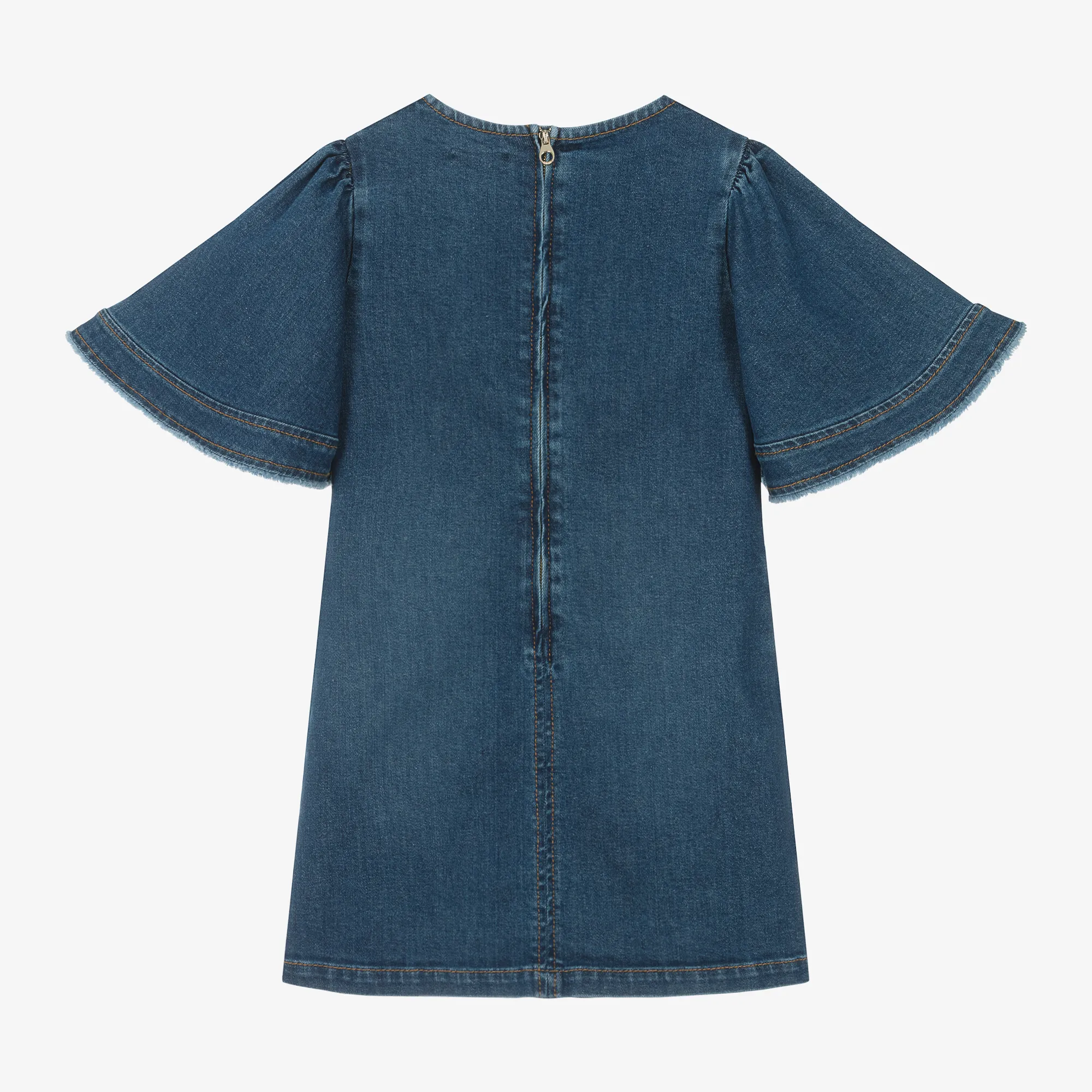 Girls Blue Frayed Denim Dress